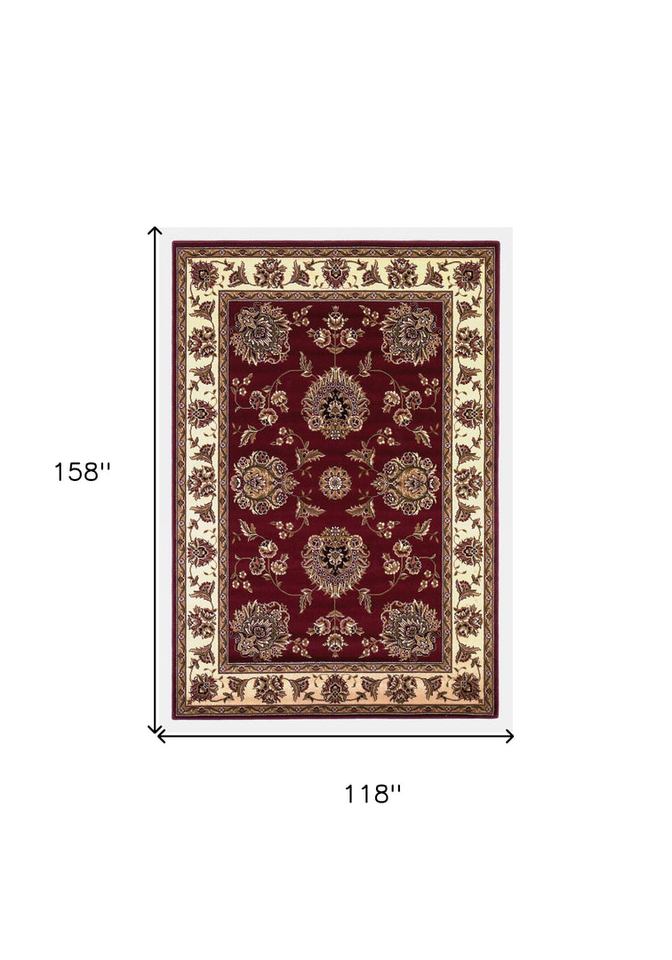 10' X 13' Red Ivory Machine Woven Floral Traditional Indoor Area Rug