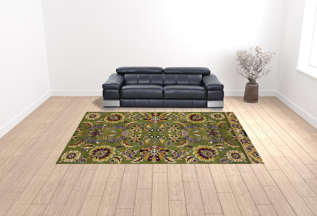 10' X 13' Green Taupe Machine Woven Floral Traditional Indoor Area Rug