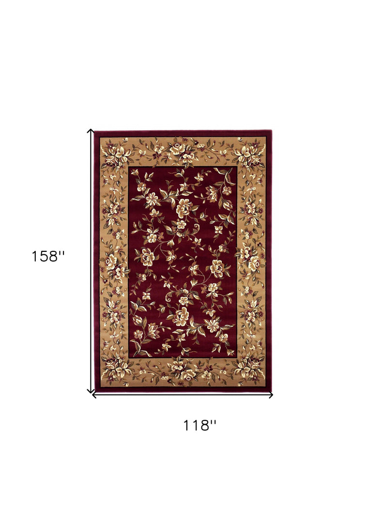 10' X 13' Red Beige Machine Woven Floral Traditional Indoor Area Rug