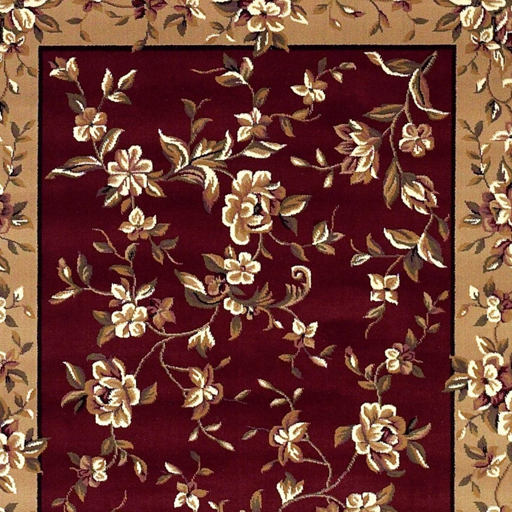 10' X 13' Red Beige Machine Woven Floral Traditional Indoor Area Rug