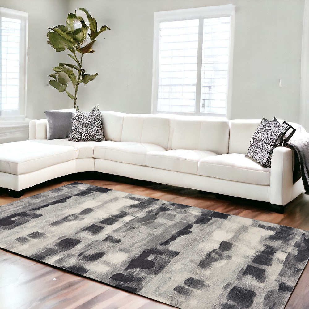 10' X 13' Shades Of Grey Machine Woven Abstract Brushstroke Indoor Area Rug