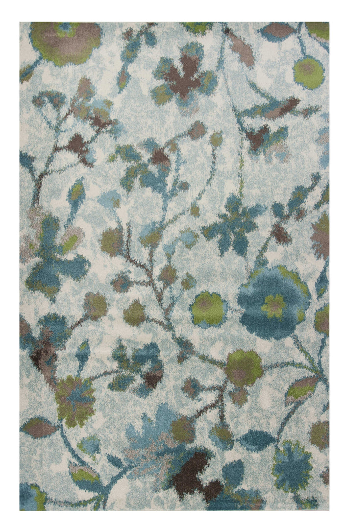 8' X 11' Teal Blue Machine Woven Floral Indoor Area Rug