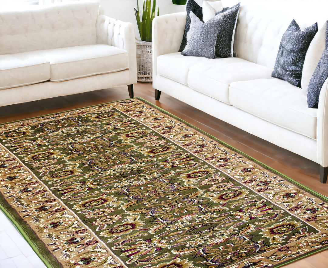 10' X 13' Green Taupe Machine Woven Floral Traditional Indoor Area Rug