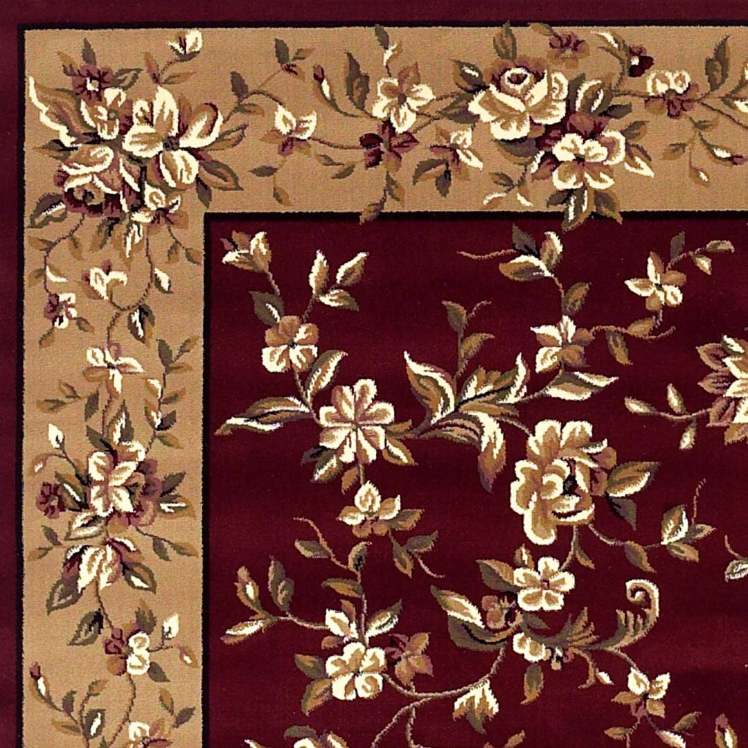 10' X 13' Red Beige Machine Woven Floral Traditional Indoor Area Rug