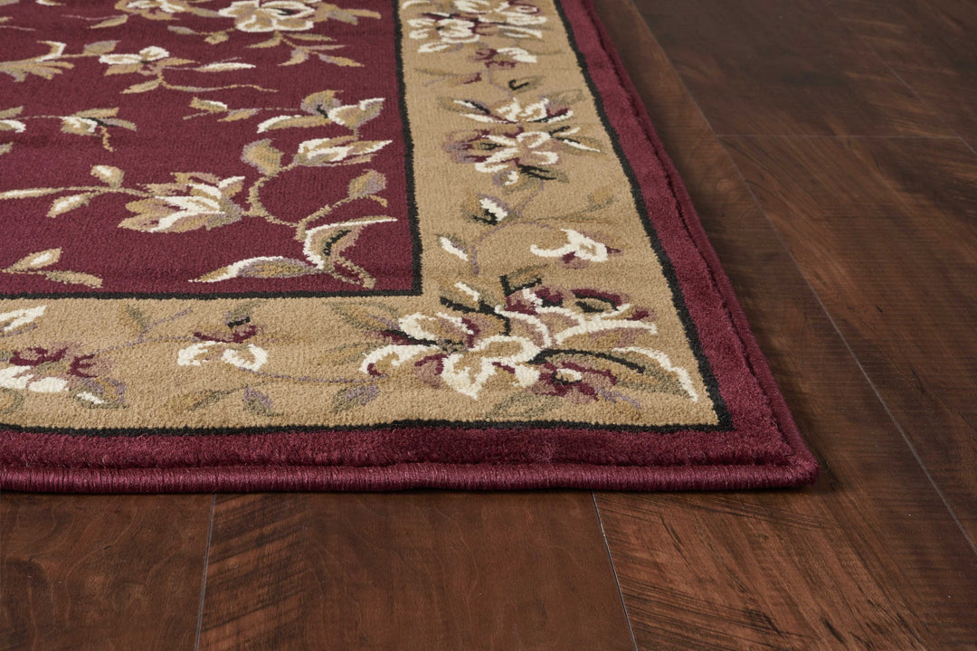 10' X 13' Red Beige Machine Woven Floral Traditional Indoor Area Rug