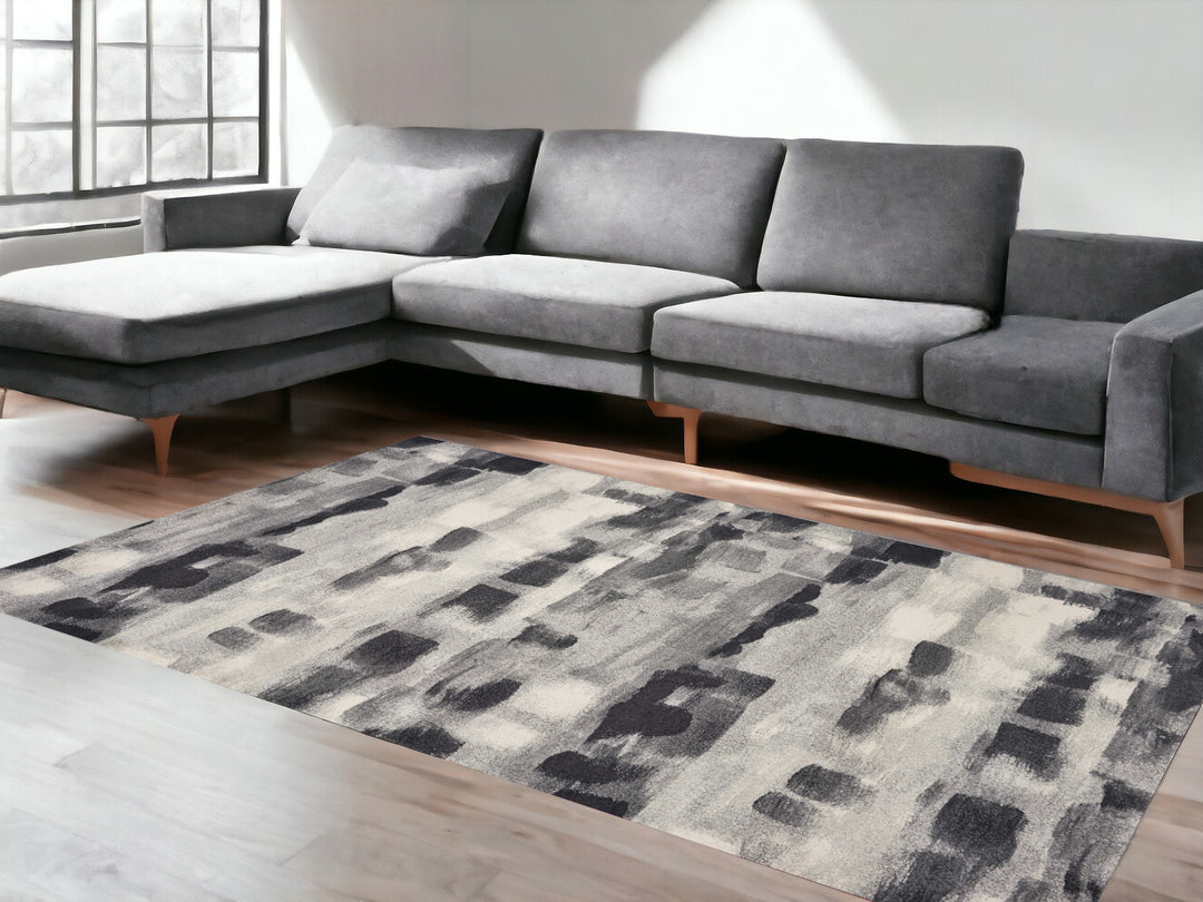 10' X 13' Shades Of Grey Machine Woven Abstract Brushstroke Indoor Area Rug