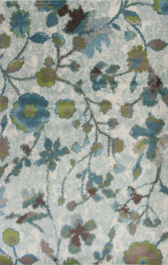 8' X 11' Teal Blue Machine Woven Floral Indoor Area Rug