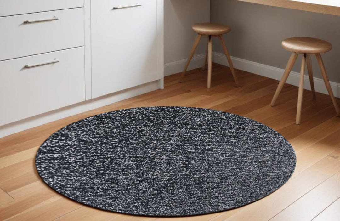 8' Black Heather Round Indoor Shag Rug