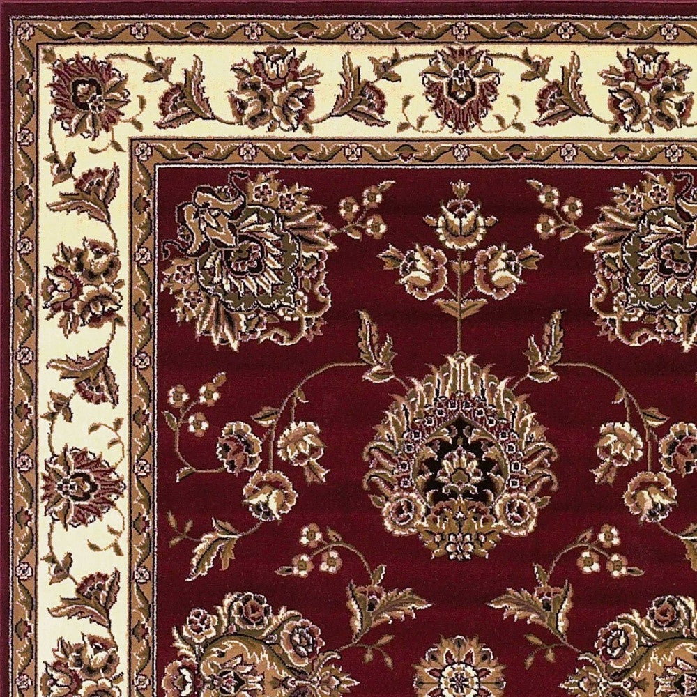 10' X 13' Red Ivory Machine Woven Floral Traditional Indoor Area Rug