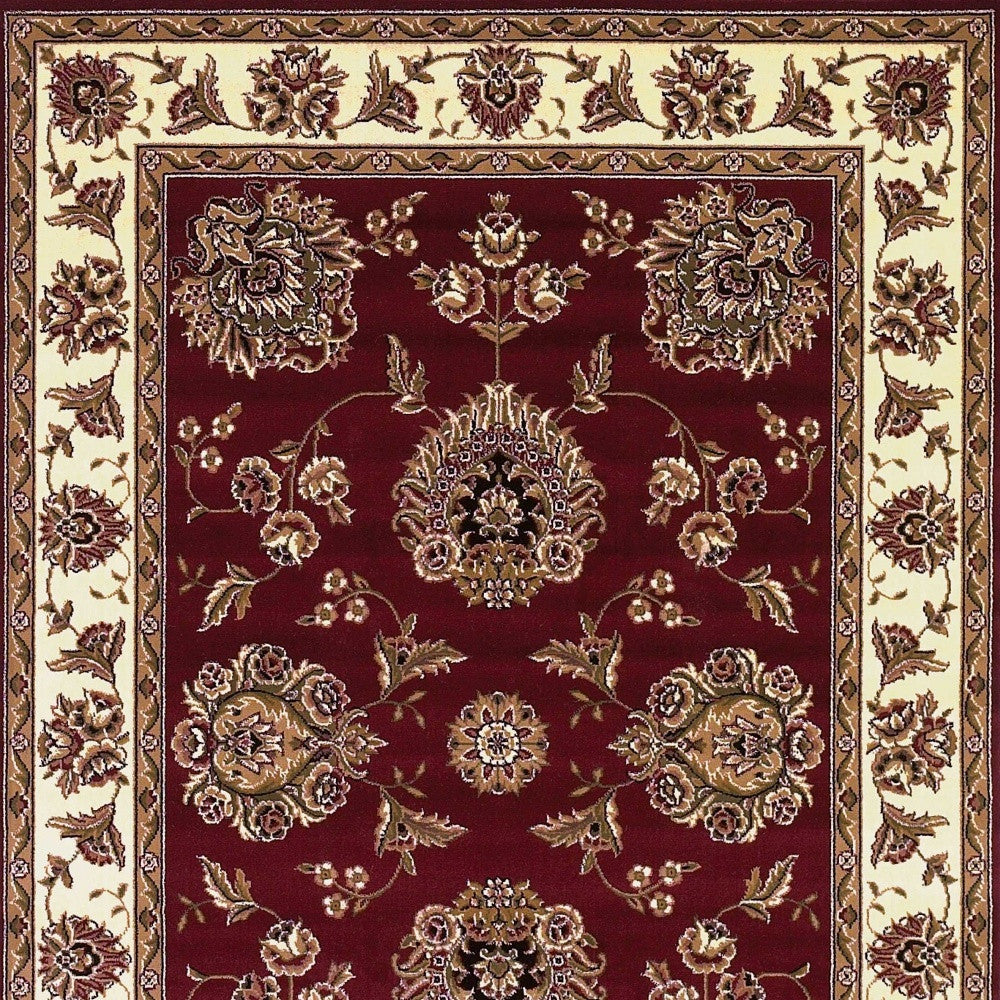 10' X 13' Red Ivory Machine Woven Floral Traditional Indoor Area Rug