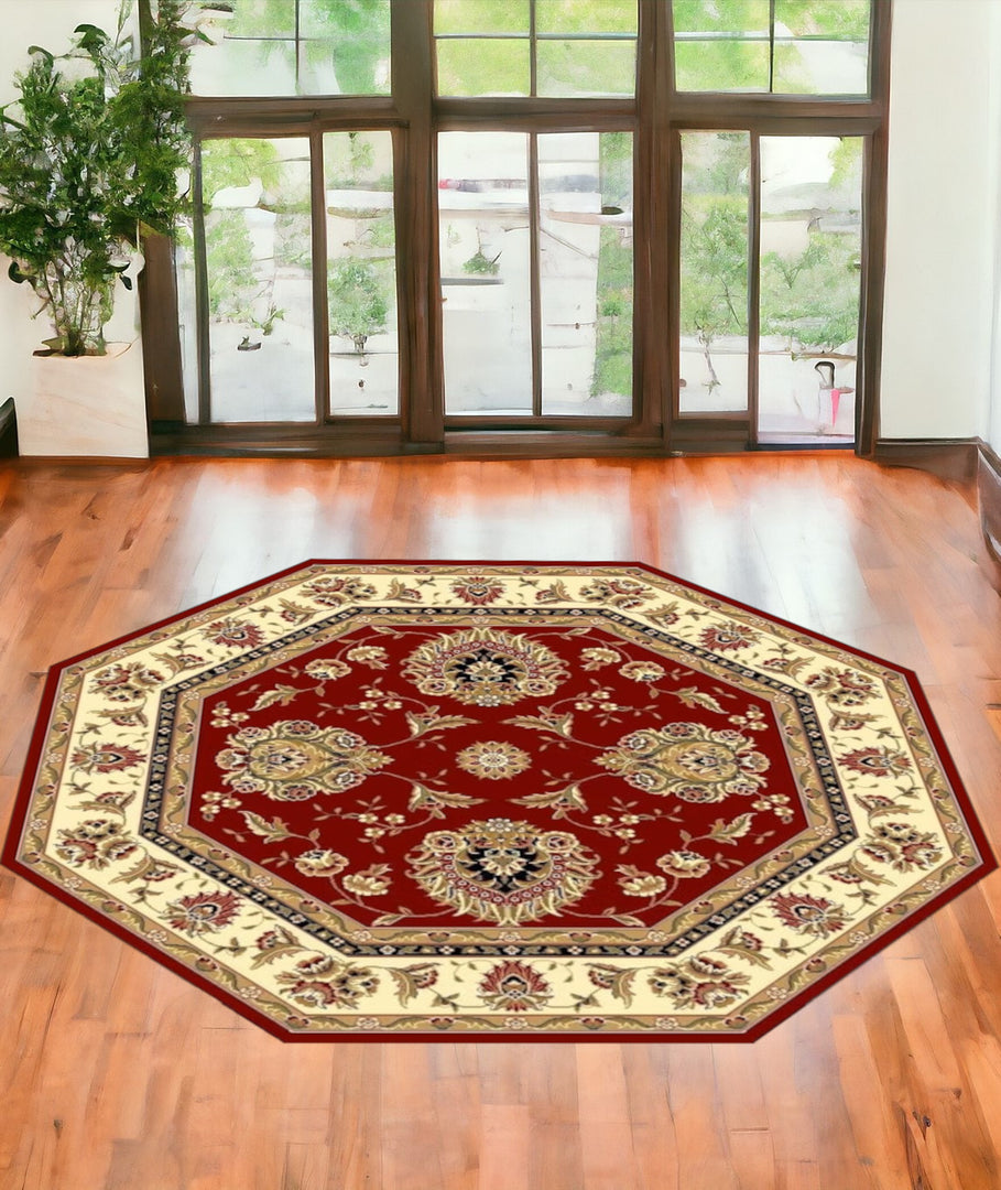 10' X 13' Red Ivory Machine Woven Floral Traditional Indoor Area Rug