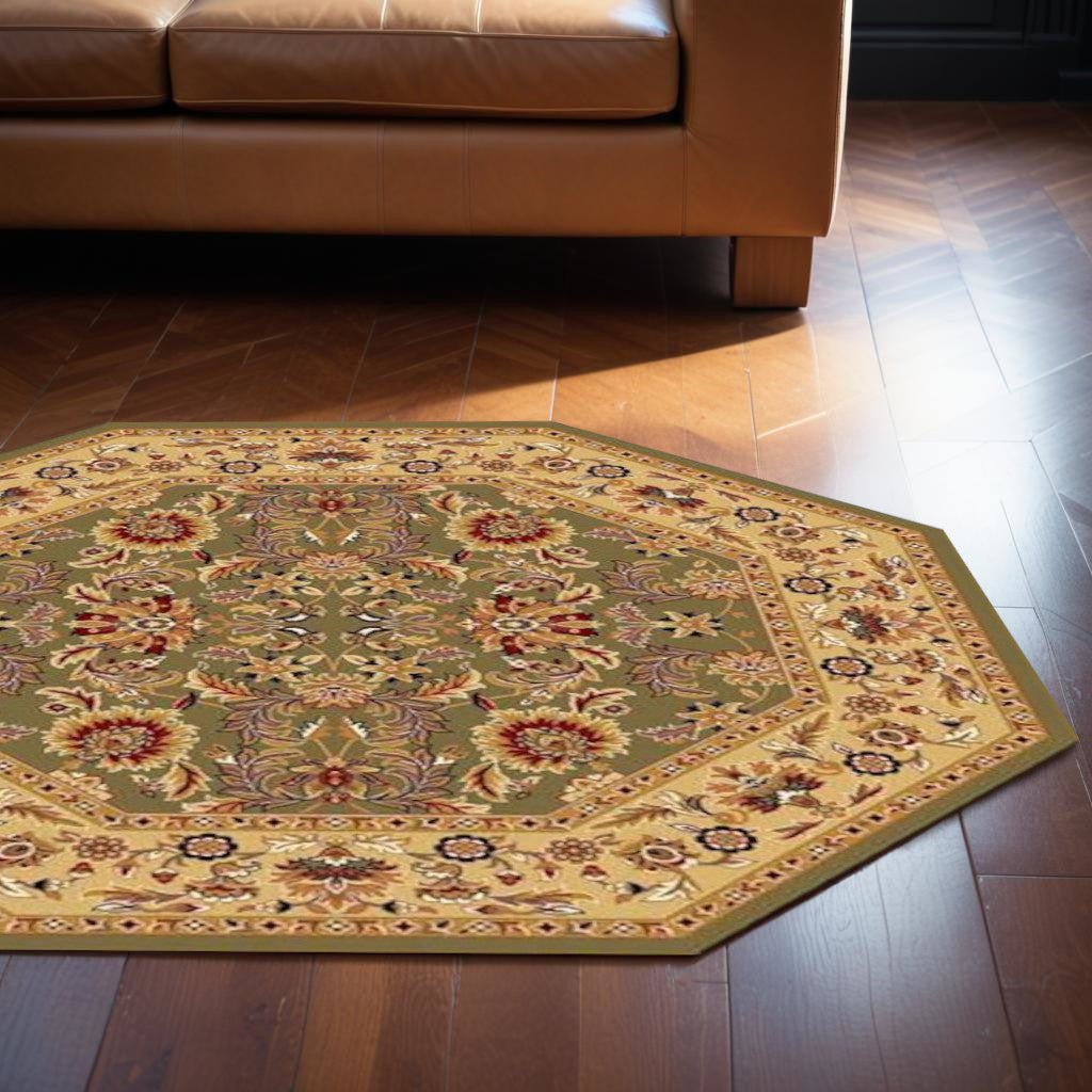 10' X 13' Green Taupe Machine Woven Floral Traditional Indoor Area Rug