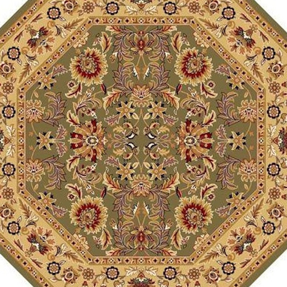 10' X 13' Green Taupe Machine Woven Floral Traditional Indoor Area Rug