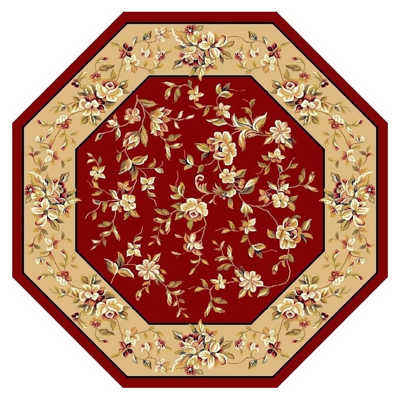 10' X 13' Red Beige Machine Woven Floral Traditional Indoor Area Rug