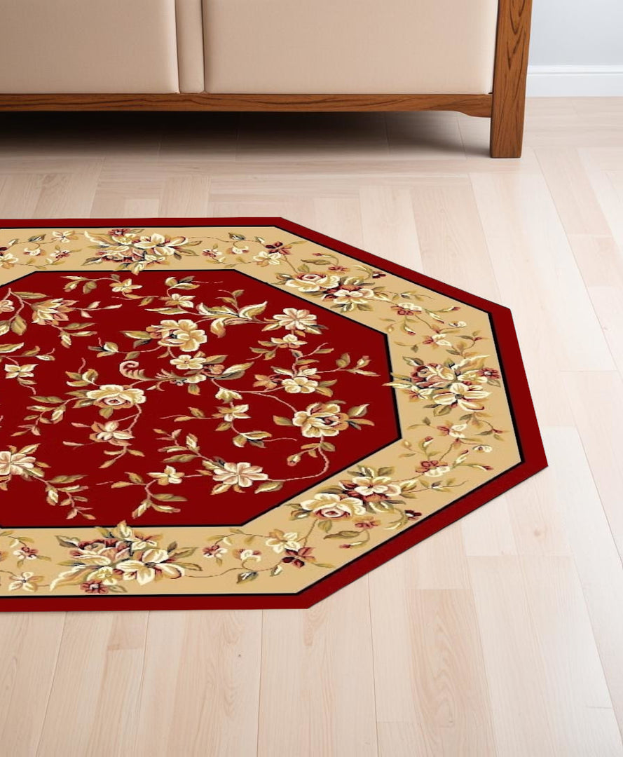 10' X 13' Red Beige Machine Woven Floral Traditional Indoor Area Rug