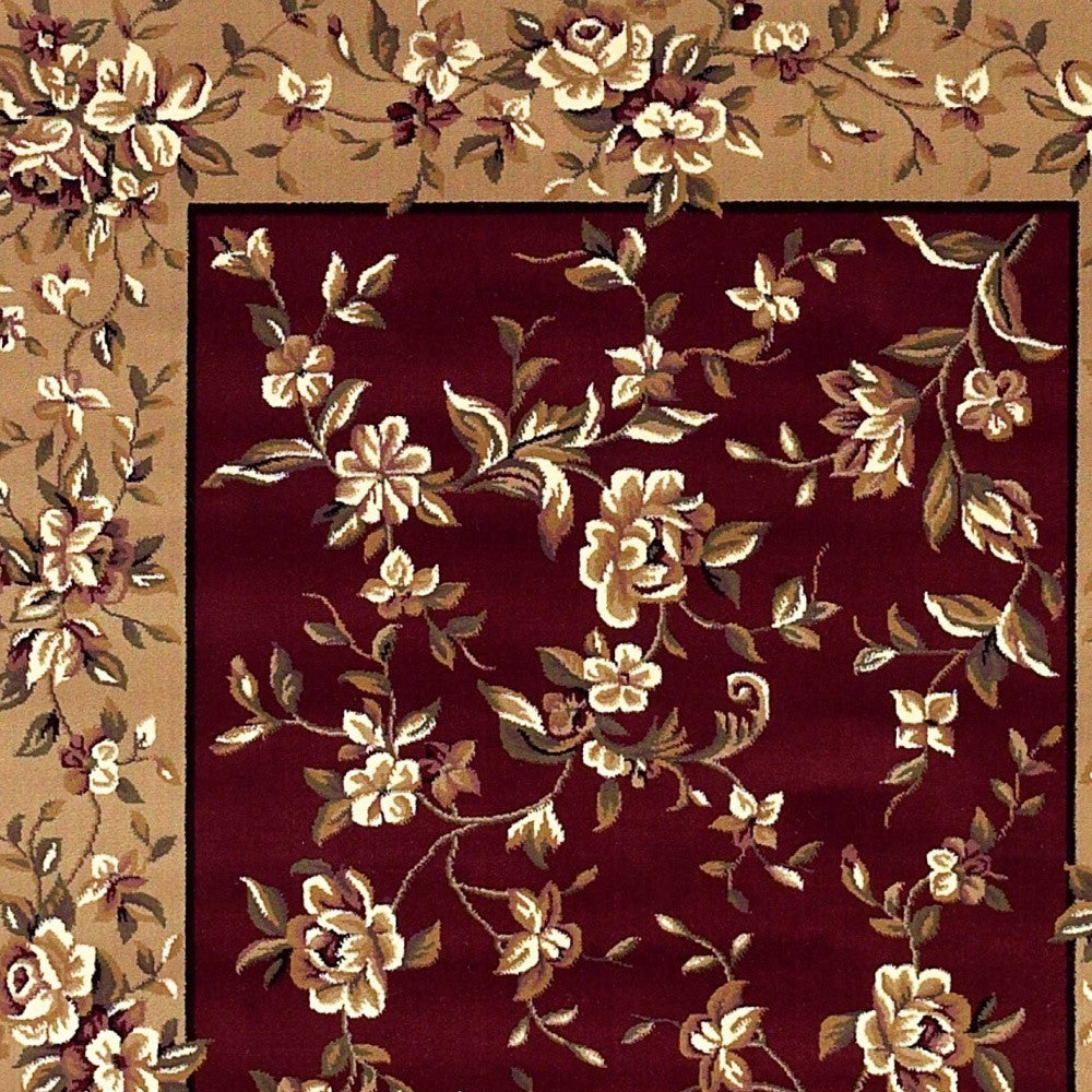 10' X 13' Red Beige Machine Woven Floral Traditional Indoor Area Rug