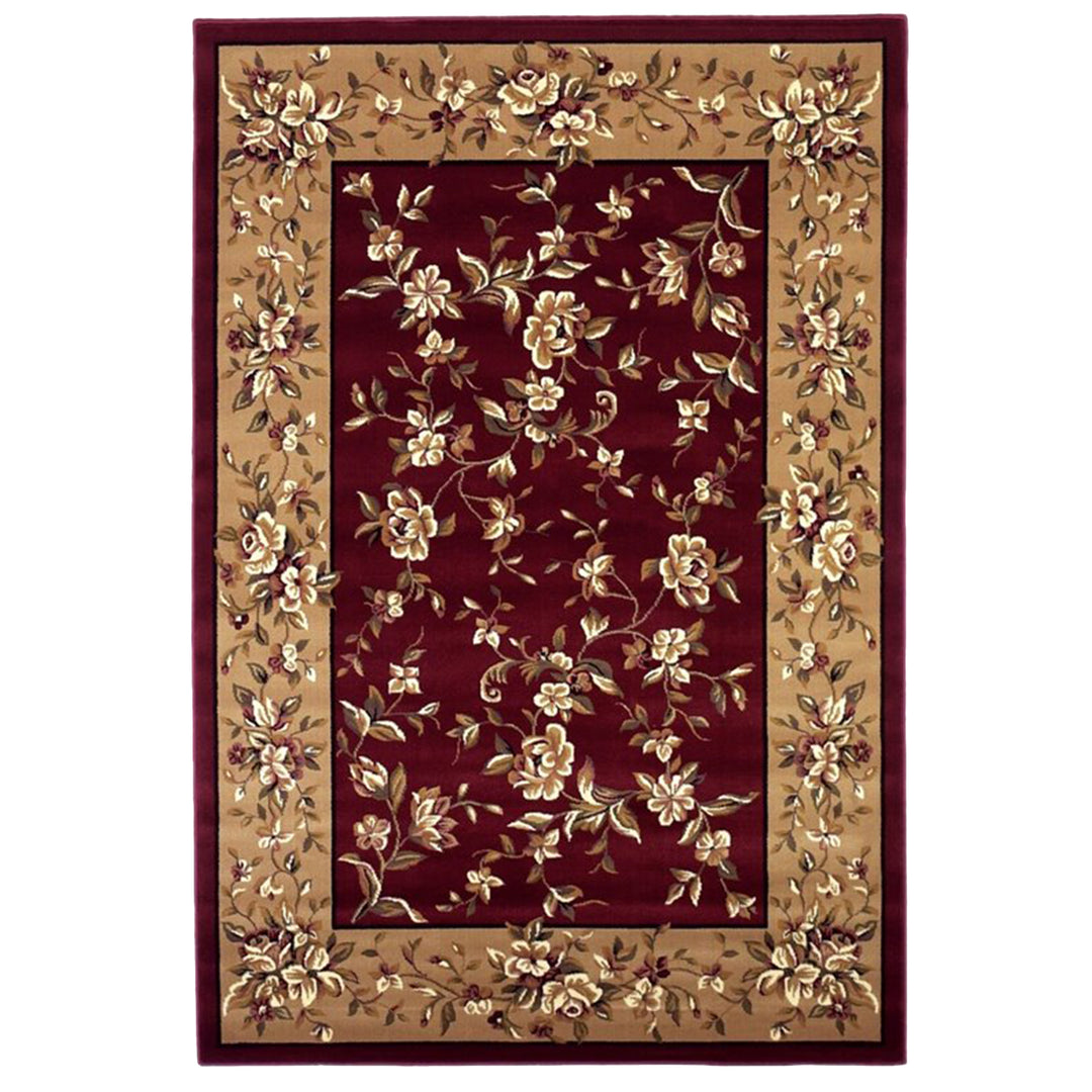 10' X 13' Red Beige Machine Woven Floral Traditional Indoor Area Rug