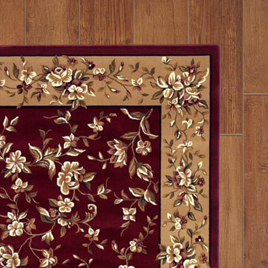 10' X 13' Red Beige Machine Woven Floral Traditional Indoor Area Rug