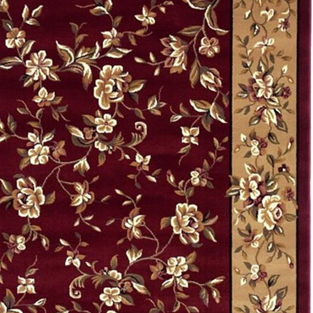 10' X 13' Red Beige Machine Woven Floral Traditional Indoor Area Rug