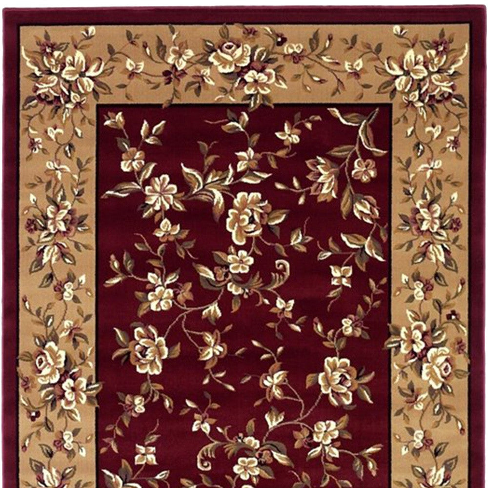 10' X 13' Red Beige Machine Woven Floral Traditional Indoor Area Rug