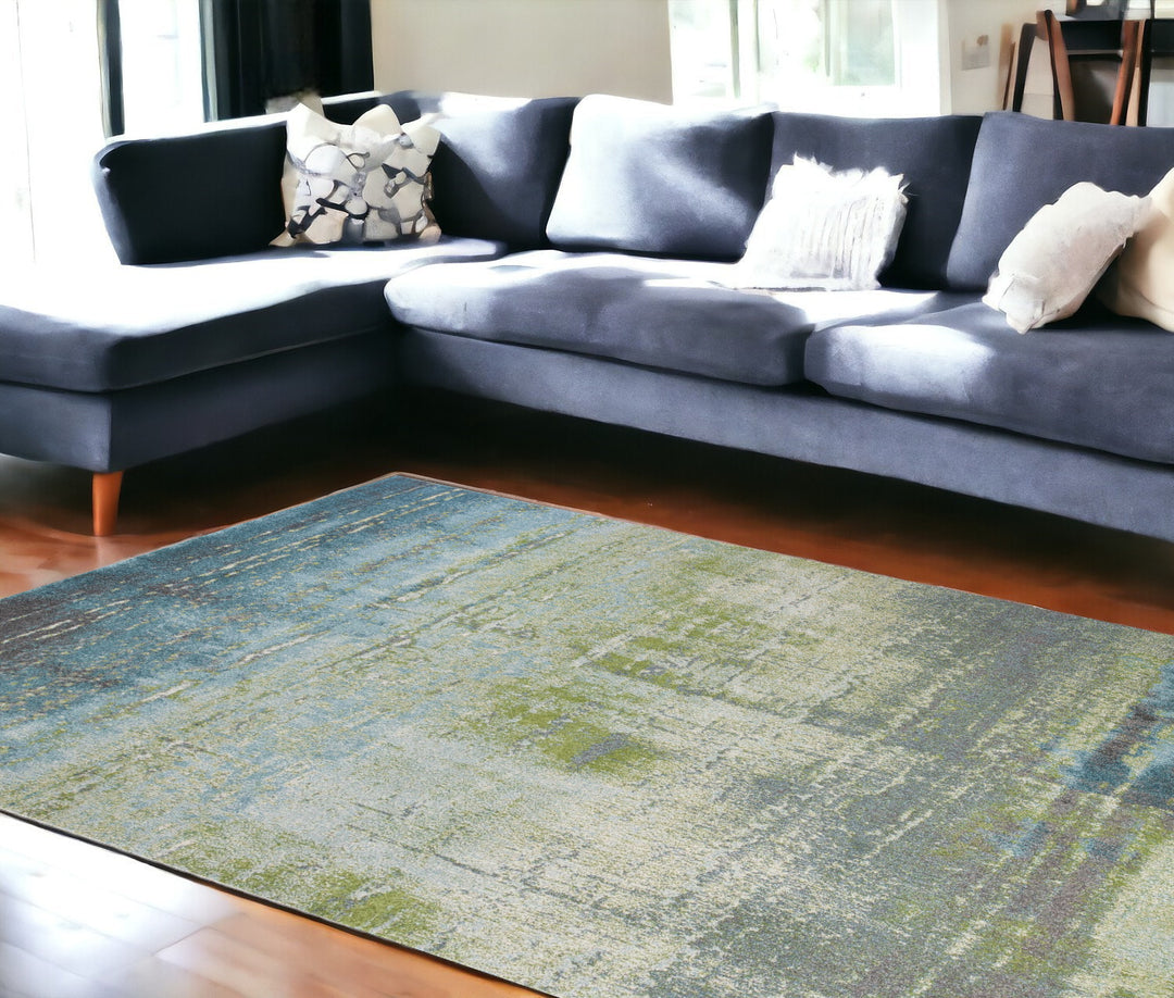 7' X 10' Blue and Green Area Rug