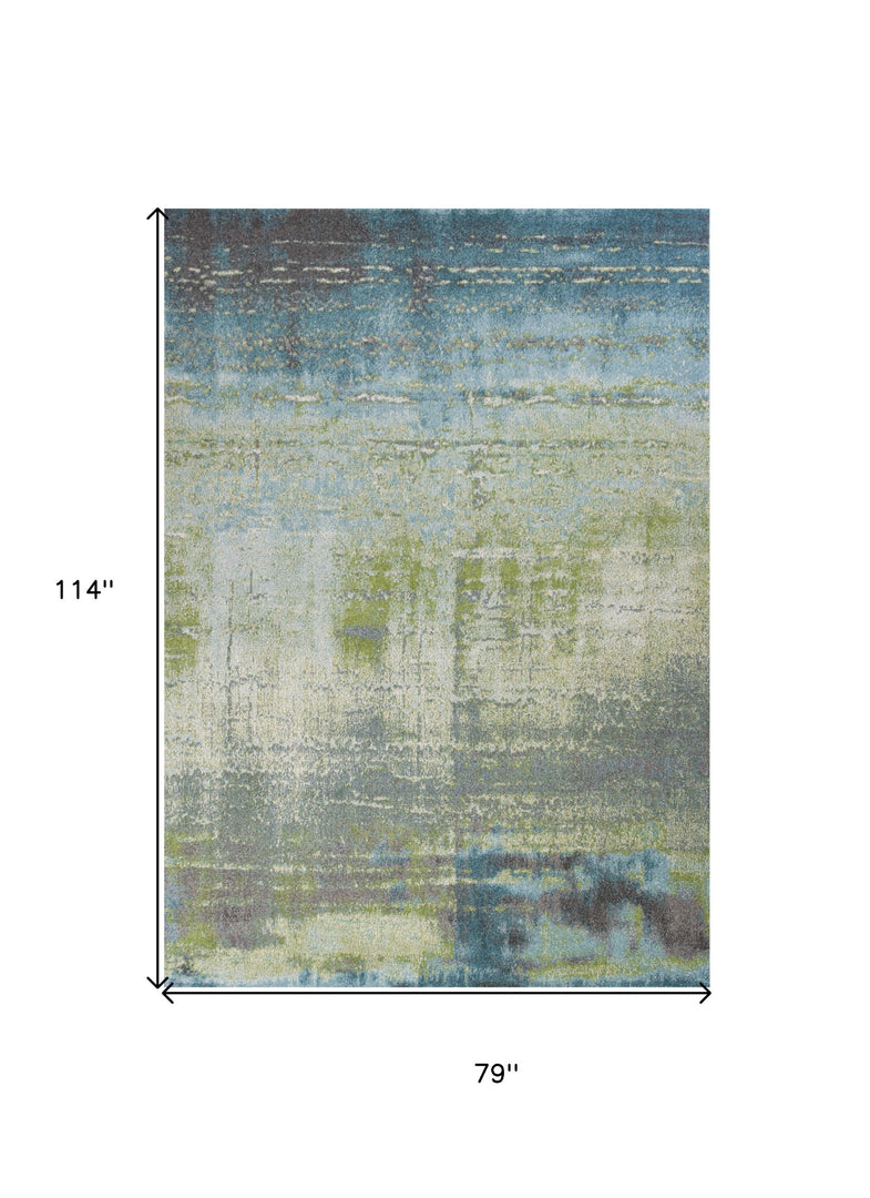 7' X 10' Blue and Green Area Rug