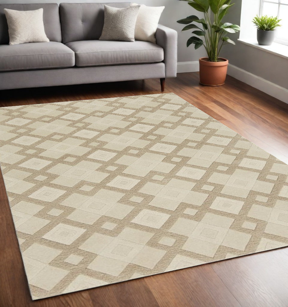 8' X 11' Ivory Wool Geometric Hand Tufted Area Rug