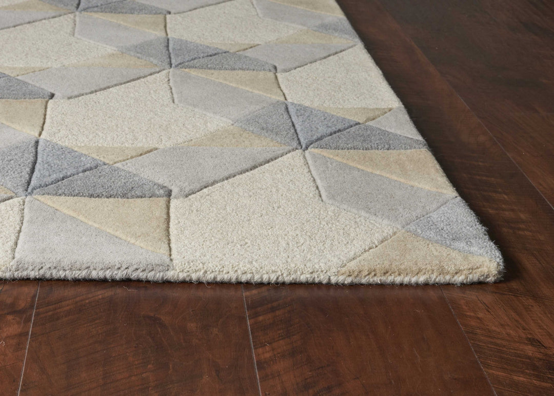 8' X 11' Ivory Grey Hand Tufted Geometric Chain Pattern Indoor Area Rug