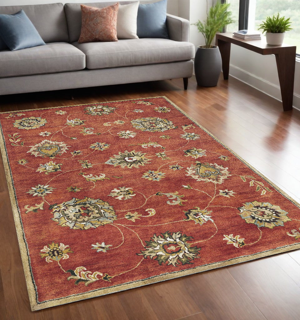 9' X 13' Sienna Orange Wool Handmade Area Rug