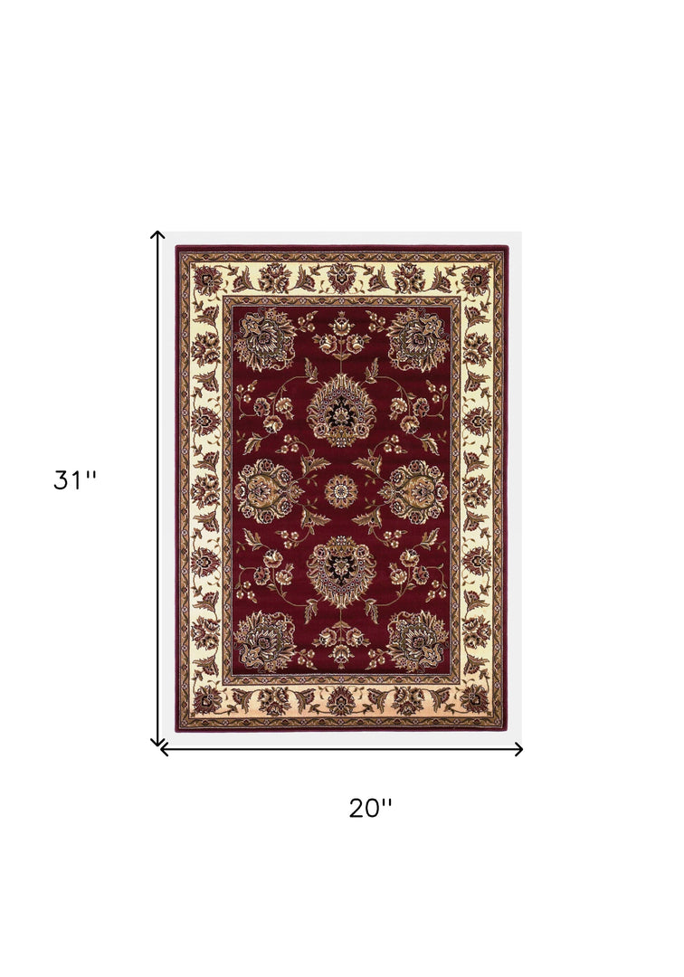 10' X 13' Red Ivory Machine Woven Floral Traditional Indoor Area Rug