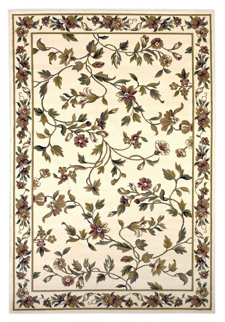 10' X 13' Ivory Machine Woven Floral Vines Indoor Area Rug