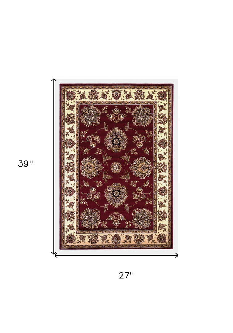 10' X 13' Red Ivory Machine Woven Floral Traditional Indoor Area Rug