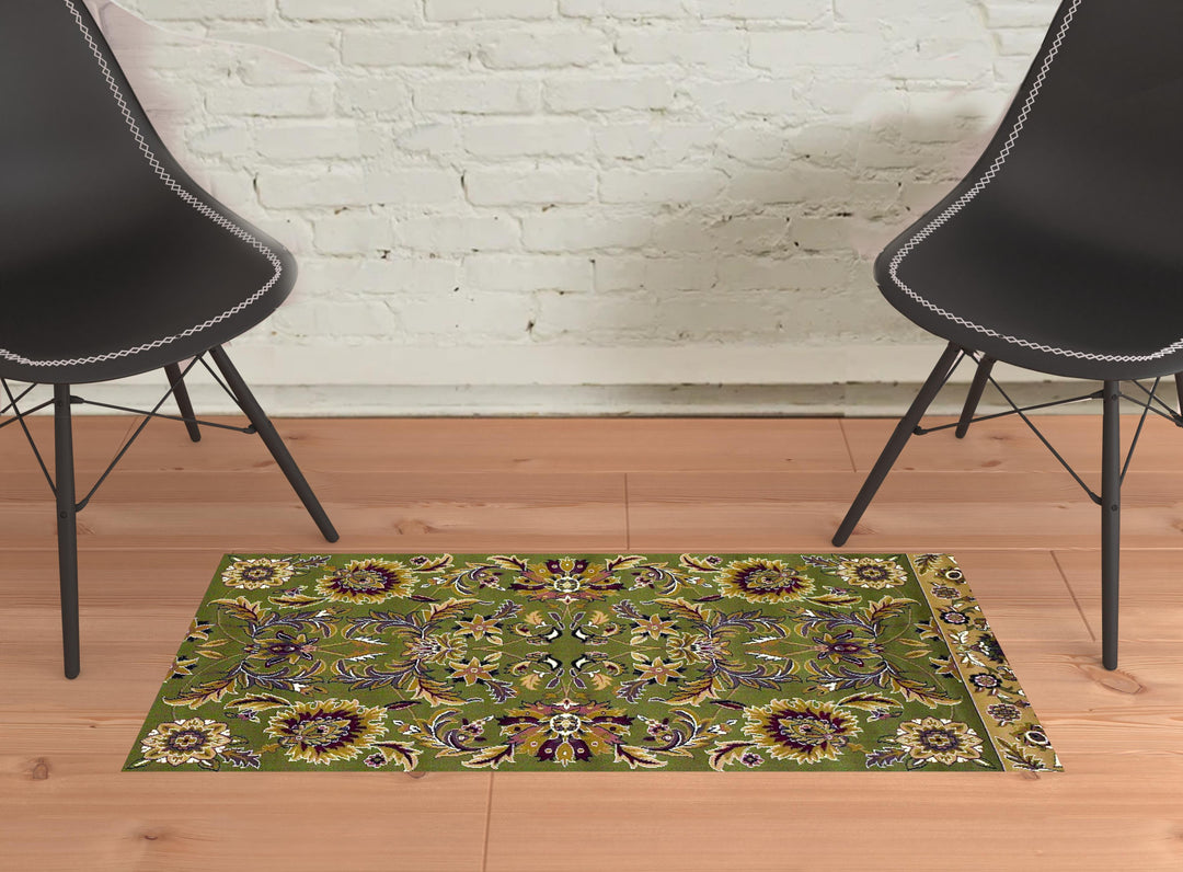 10' X 13' Green Taupe Machine Woven Floral Traditional Indoor Area Rug