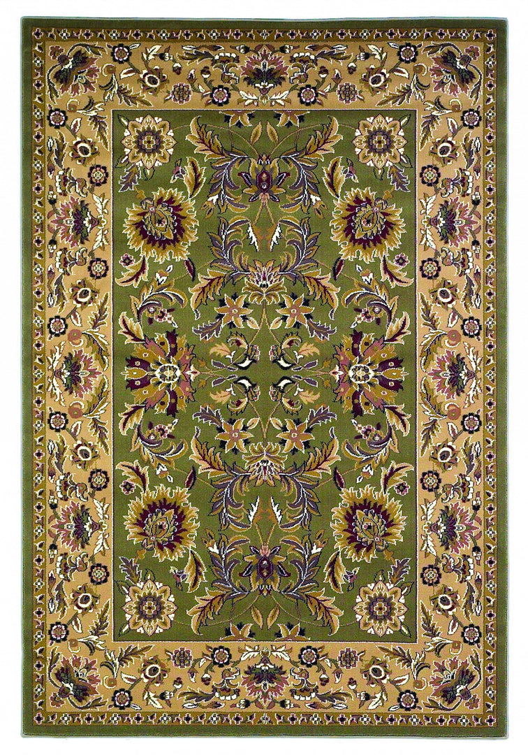 10' X 13' Green Taupe Machine Woven Floral Traditional Indoor Area Rug