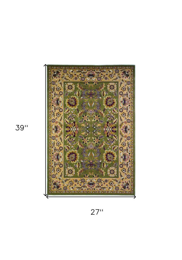 10' X 13' Green Taupe Machine Woven Floral Traditional Indoor Area Rug