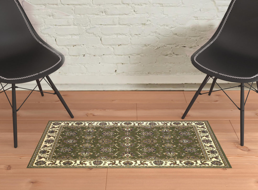 9' X 13'  Polypropylene Green Or  Ivory  Area Rug