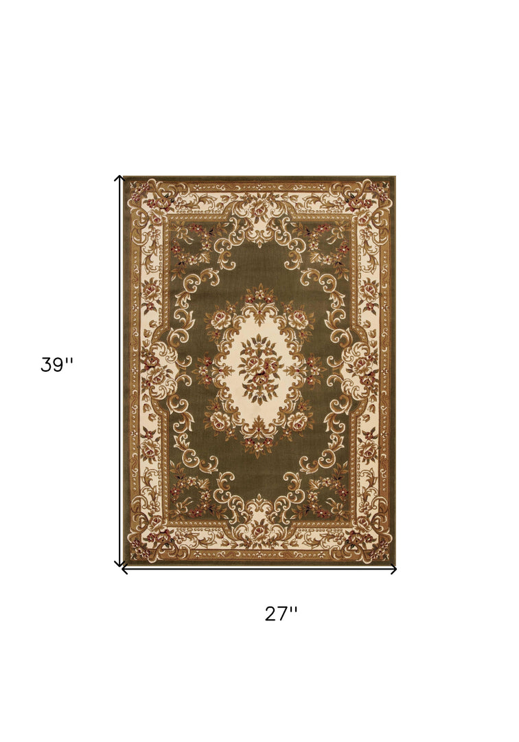 7' X 10'  Polypropylene Greenor Ivory Area Rug