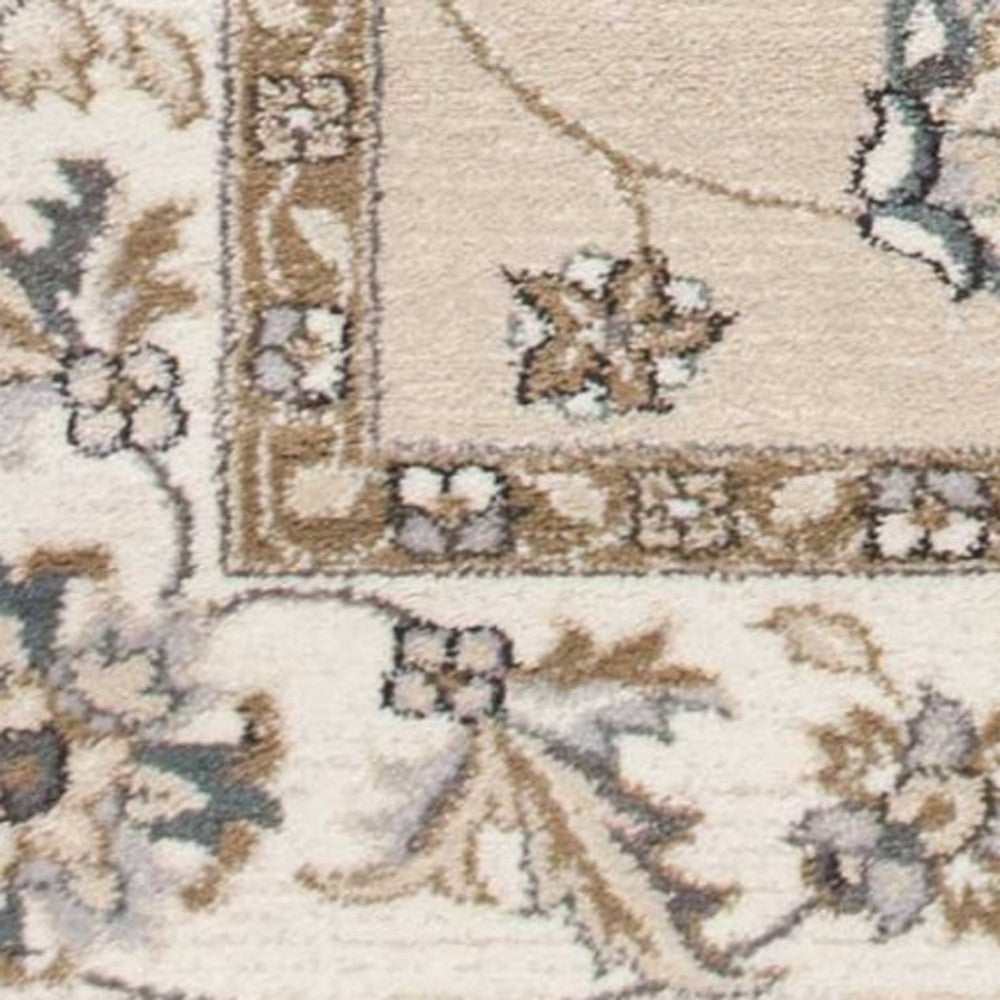 3' X 5' Beige and Ivory Floral Area Rug