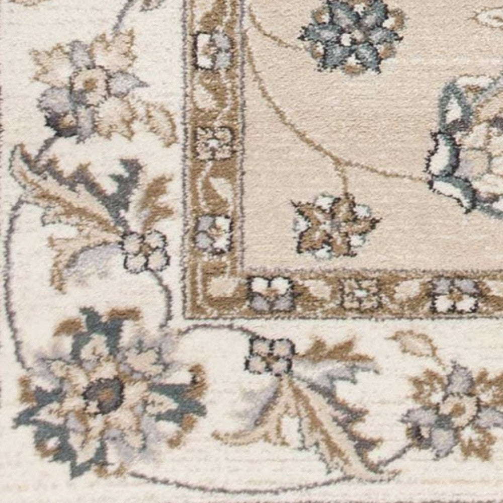 3' X 5' Beige and Ivory Floral Area Rug