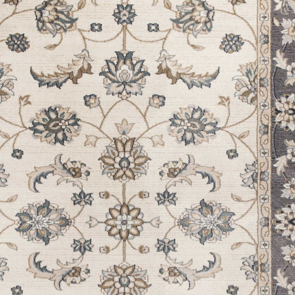 3' X 5' Gray and Ivory Floral Area Rug