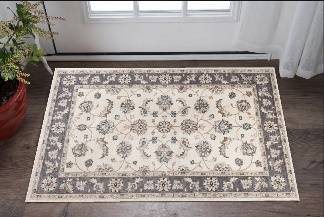 3' X 5' Gray and Ivory Floral Area Rug