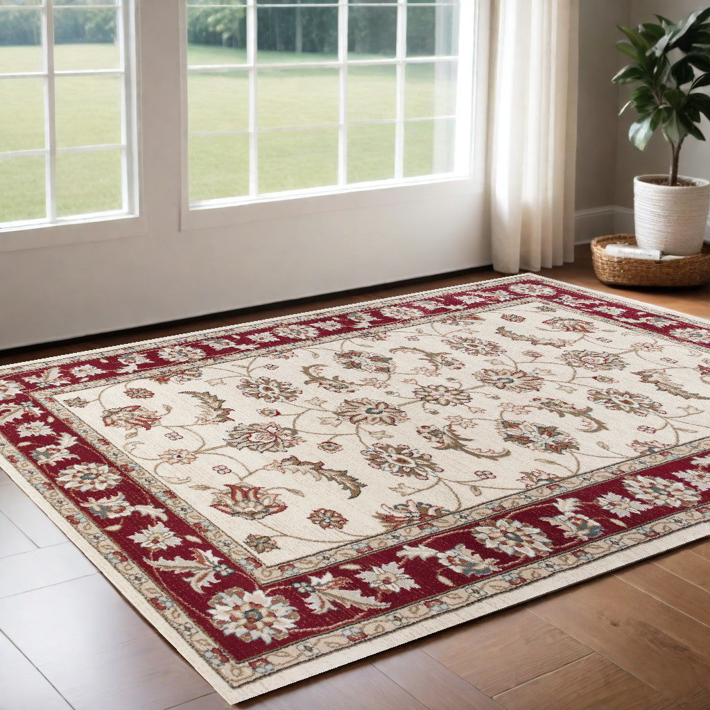 3' X 5' Ivory Red Floral Indoor Area Rug