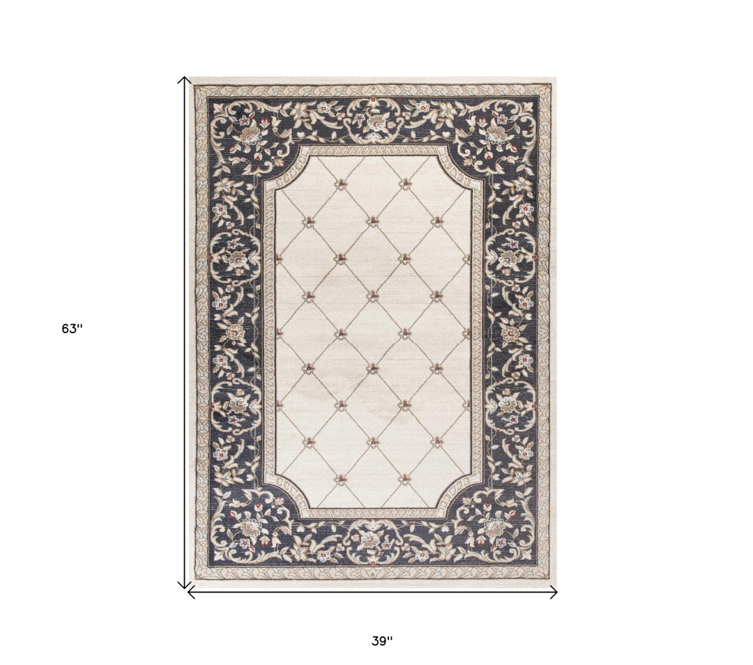 3' X 5' Gray and Ivory Trellis Area Rug