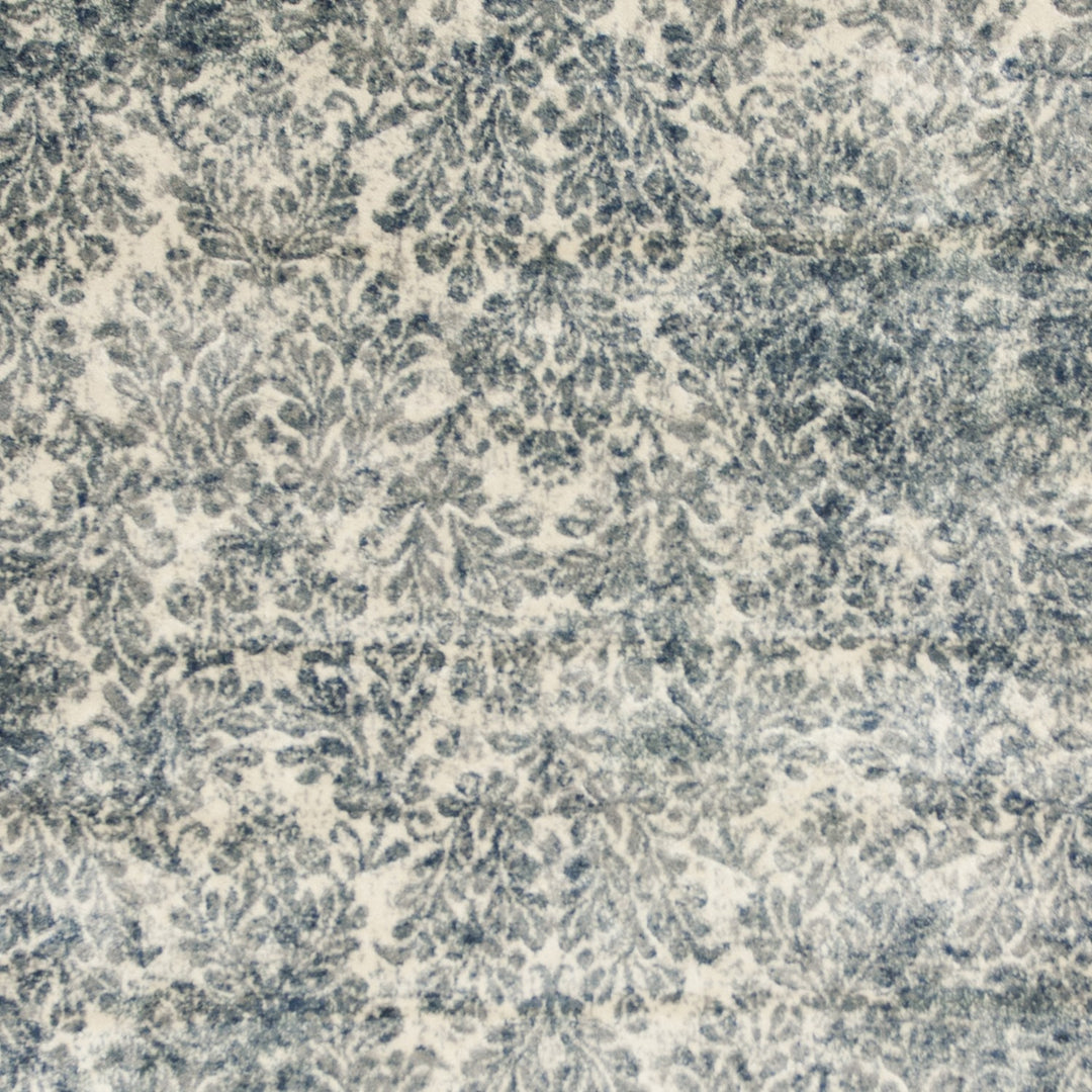 2' X 4' Ivory and Blue Damask Area Rug