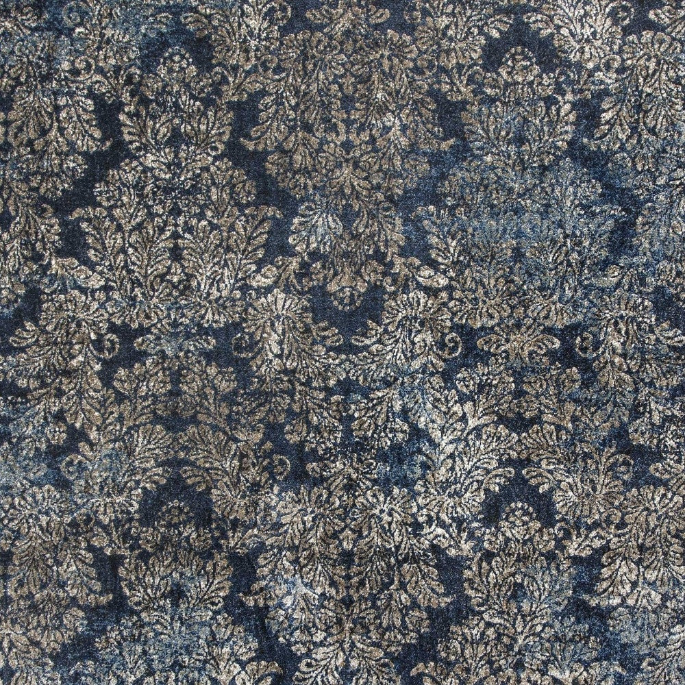 2' X 4' Slate Blue Damask Area Rug