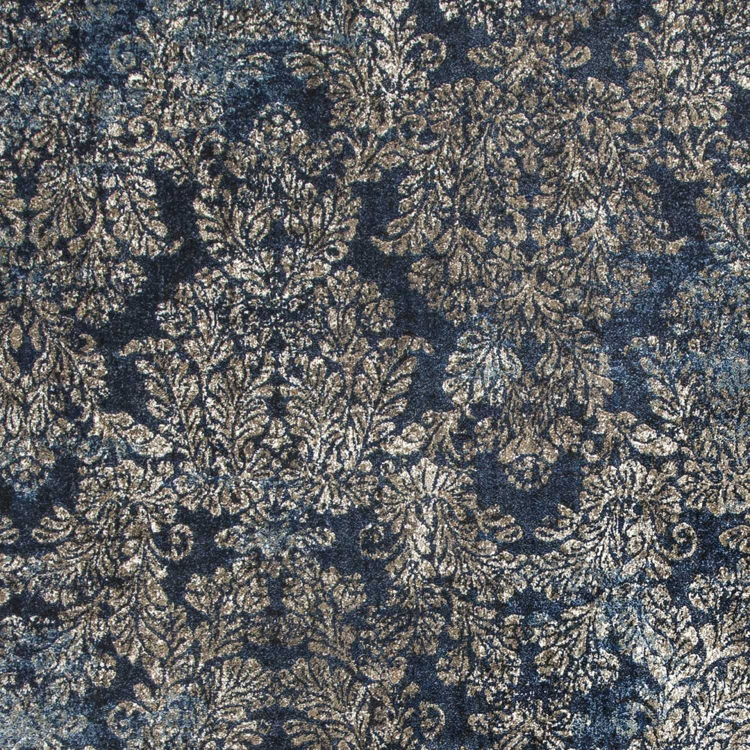 2' X 4' Slate Blue Damask Area Rug