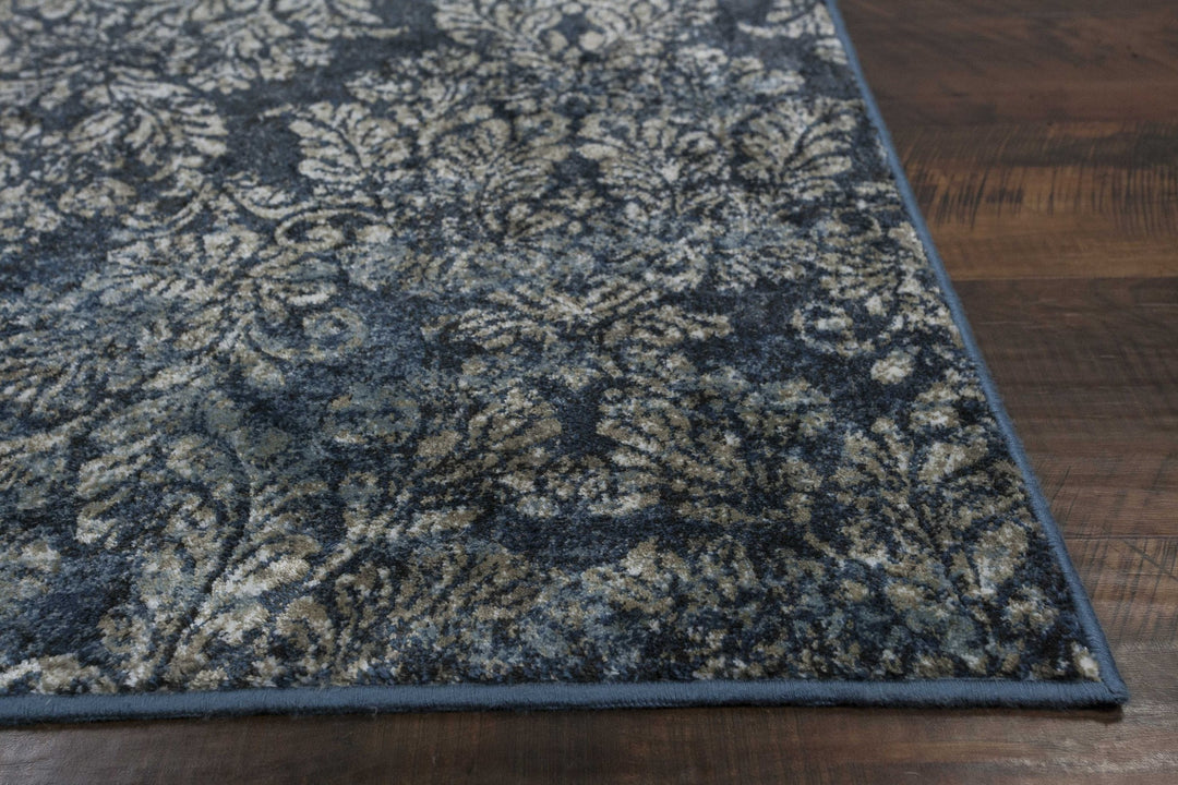 2' X 4' Slate Blue Damask Area Rug