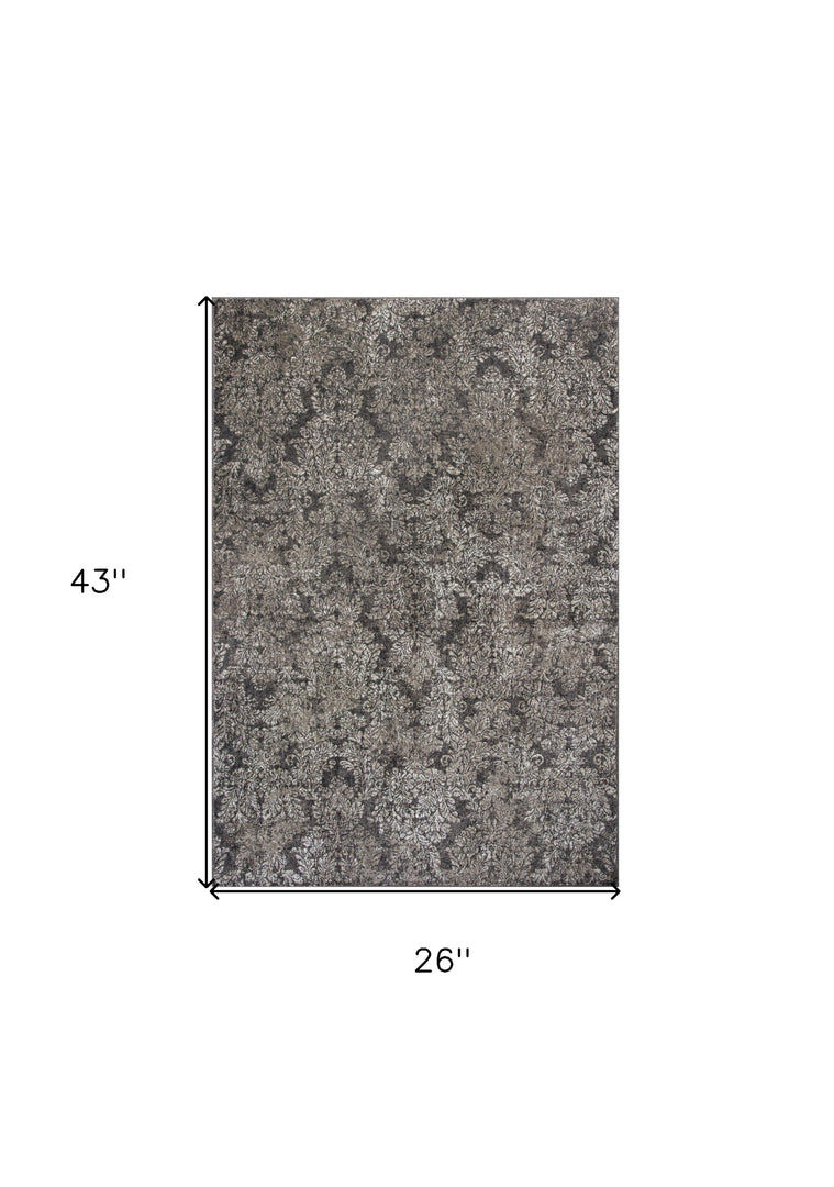 2' X 4' Taupe/Sand Damask Area Rug