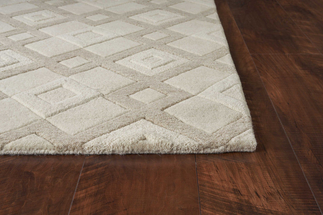 2' X 4' Ivory Diamond Wool Area Rug