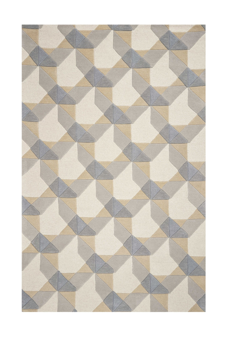 2' X 4' Ivory Or Grey Polygon Pattern Wool Area Rug